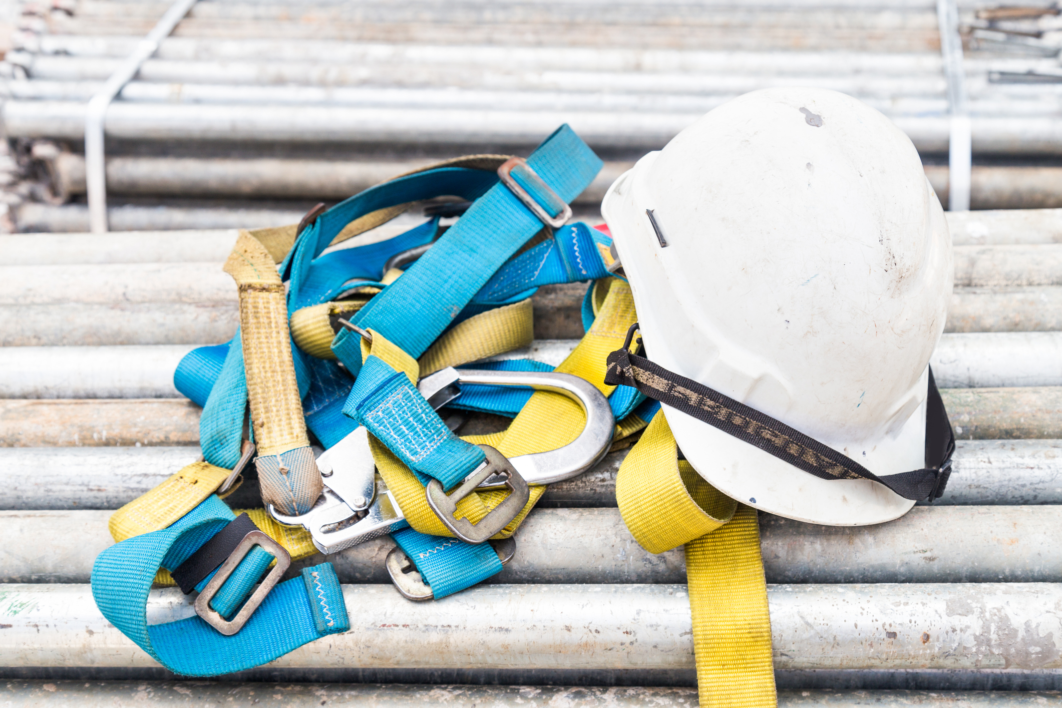 Safety harness and helmet at construction site